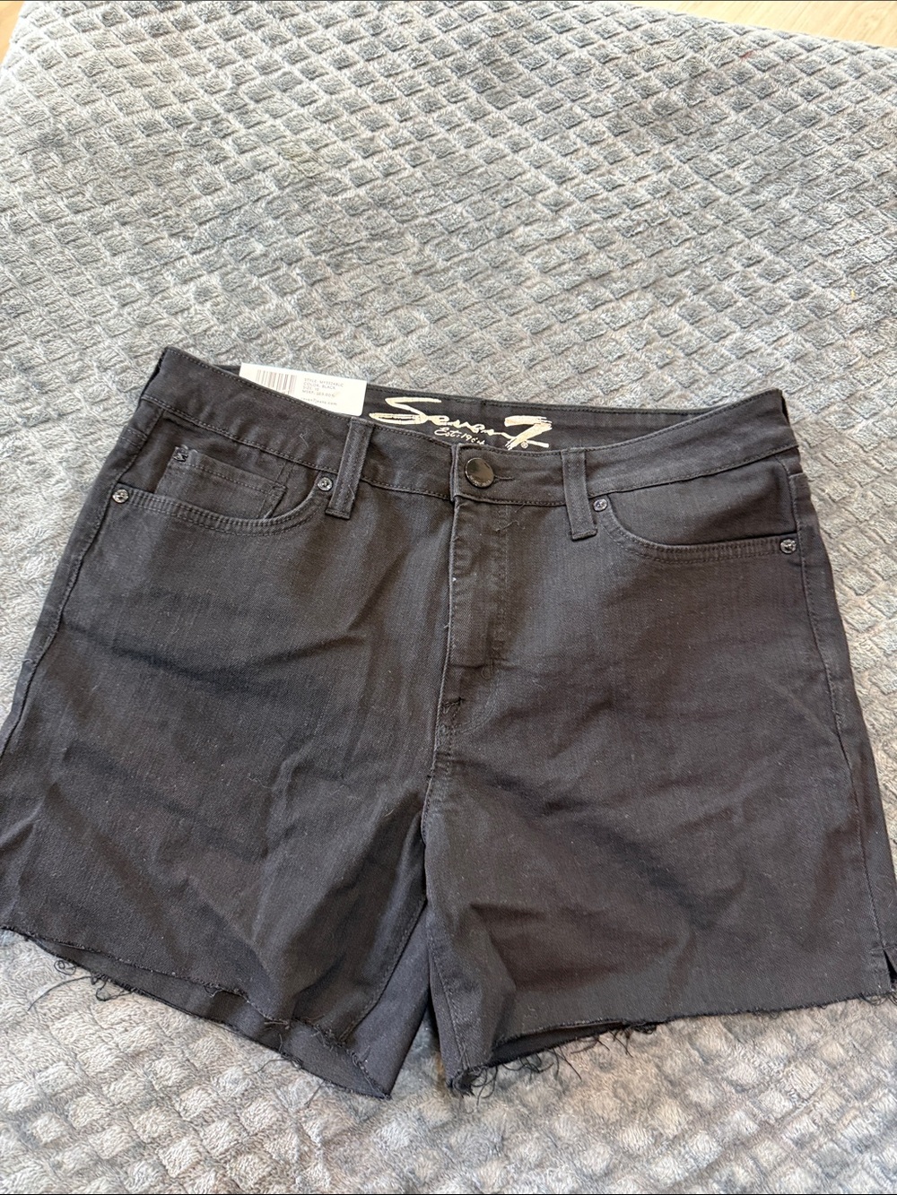 Seven7 Black Denim Cutoff Shorts with Frayed Hem